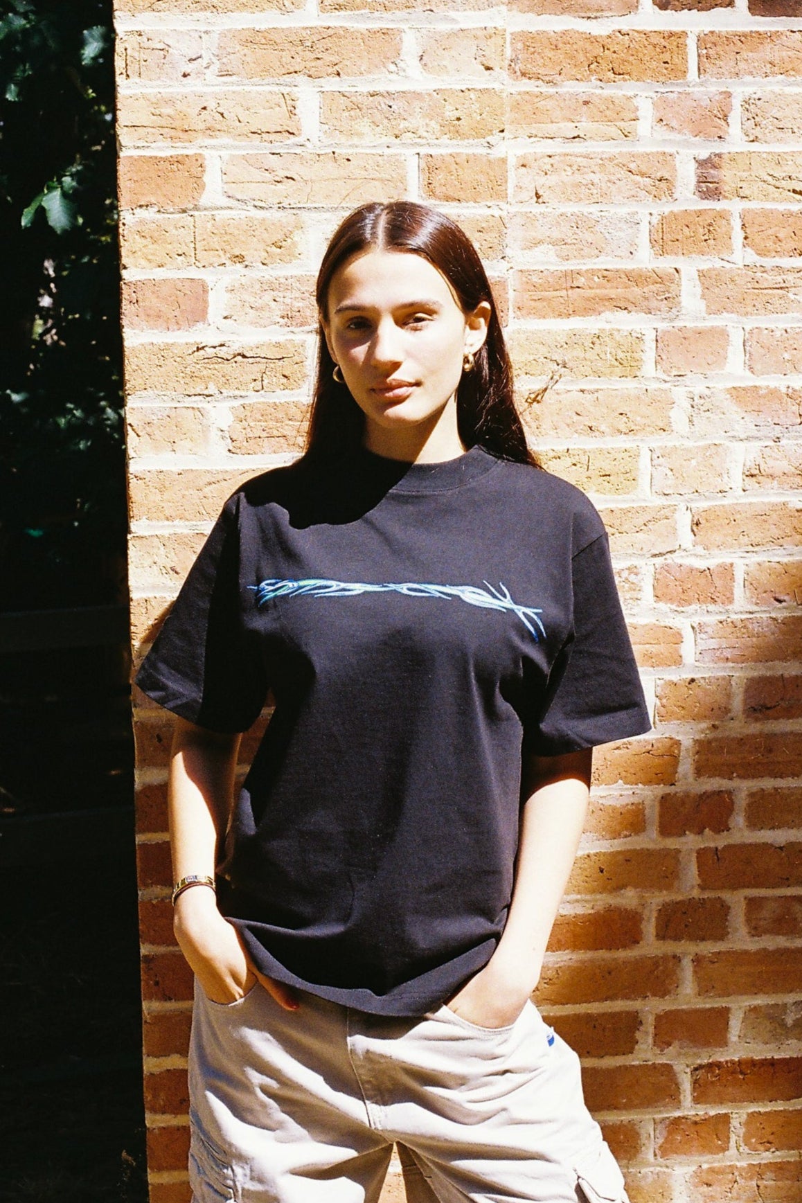 t-shirt barbwire - green + blue print