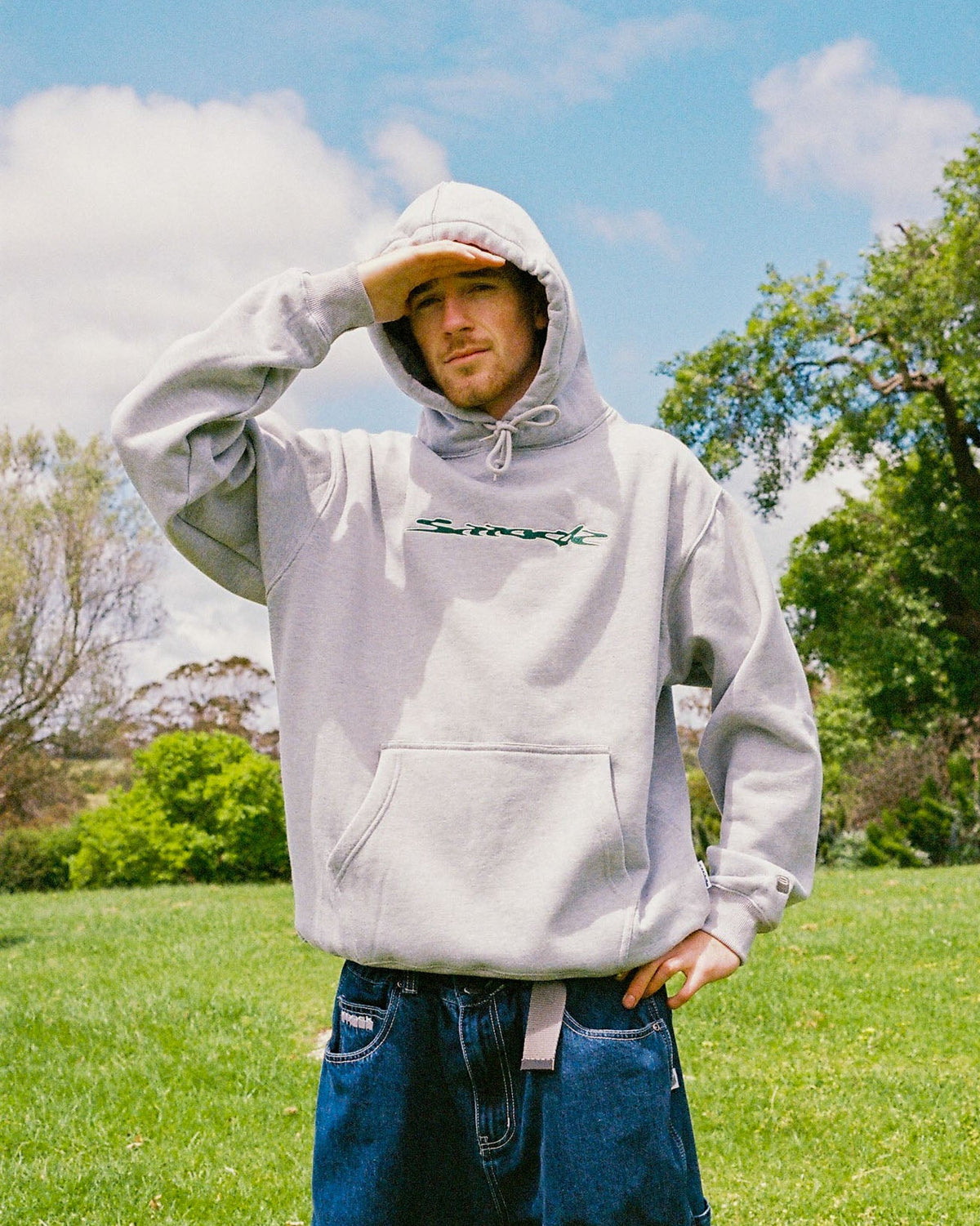 hoodie shoe box - green + white embroidery