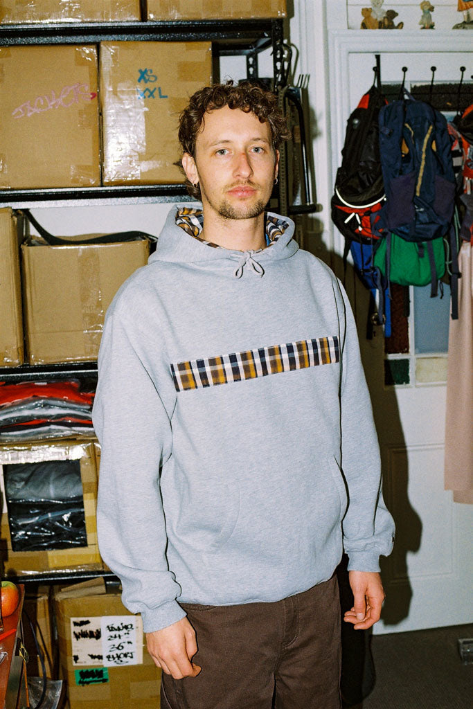 hoodie plaid stripe - grey