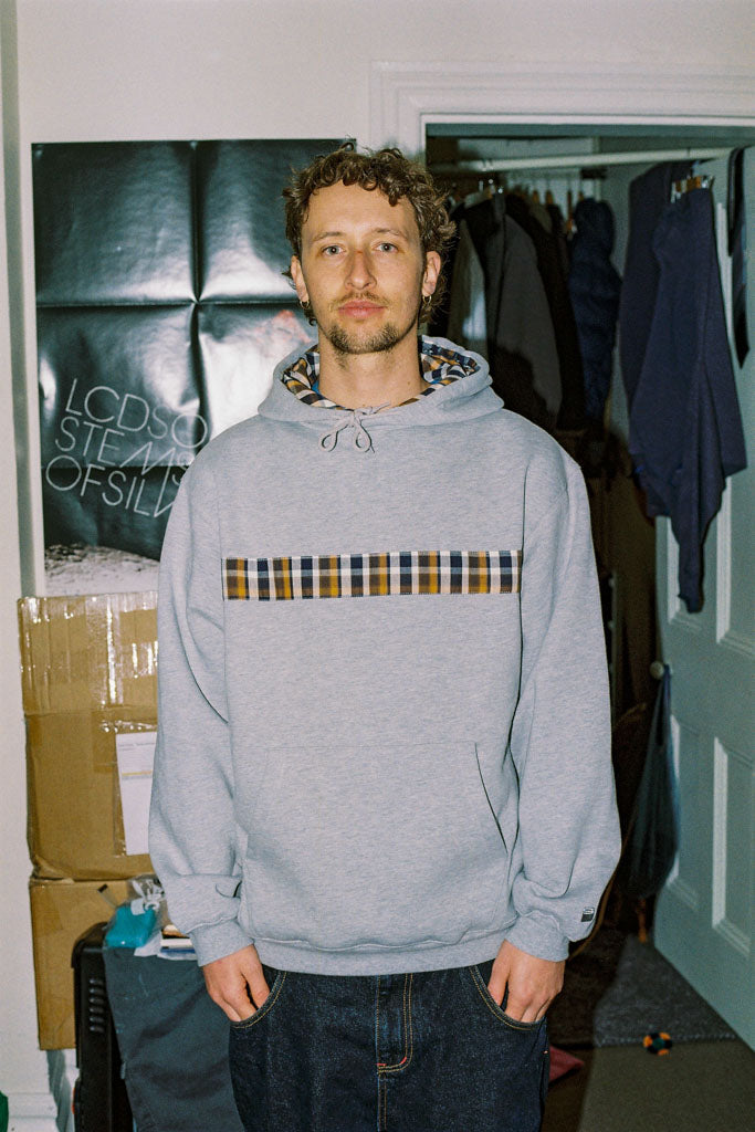 hoodie plaid stripe - grey