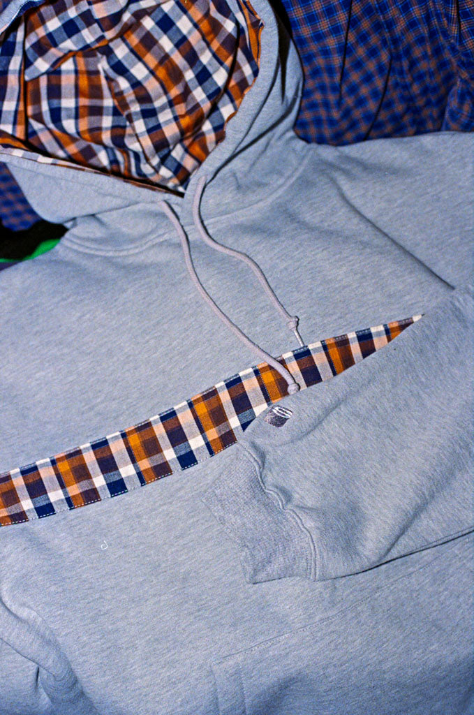 hoodie plaid stripe - grey