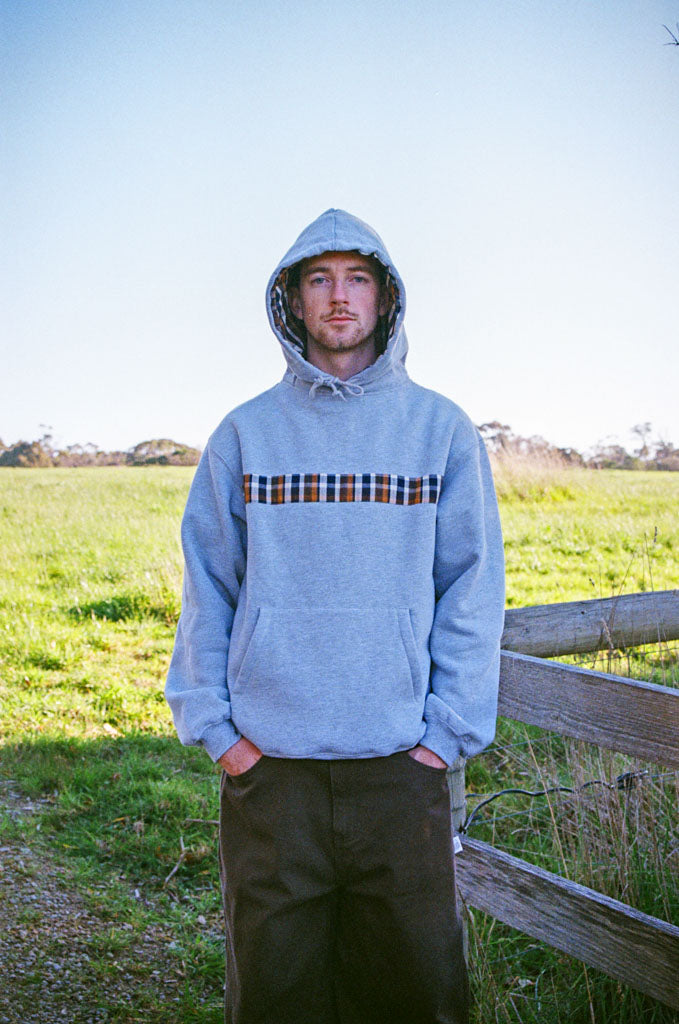 hoodie plaid stripe - grey