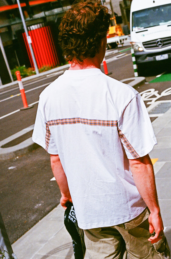 t-shirt recycled plaid stripe - white