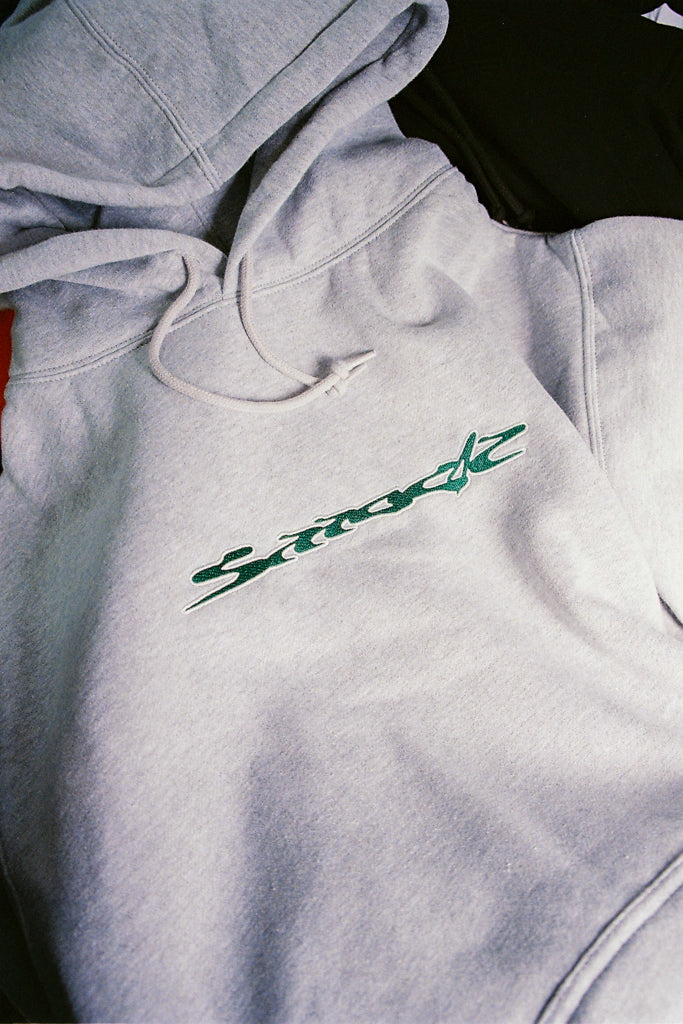 hoodie shoe box - green + white embroidery