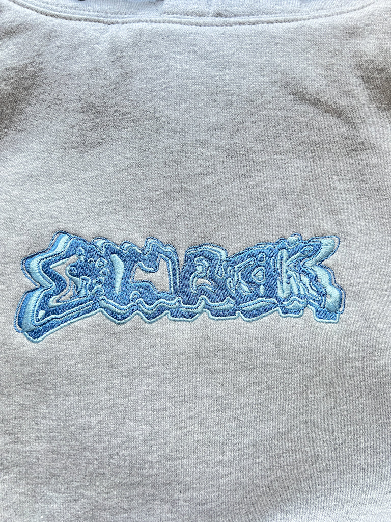 hoodie coral - blue embroidery