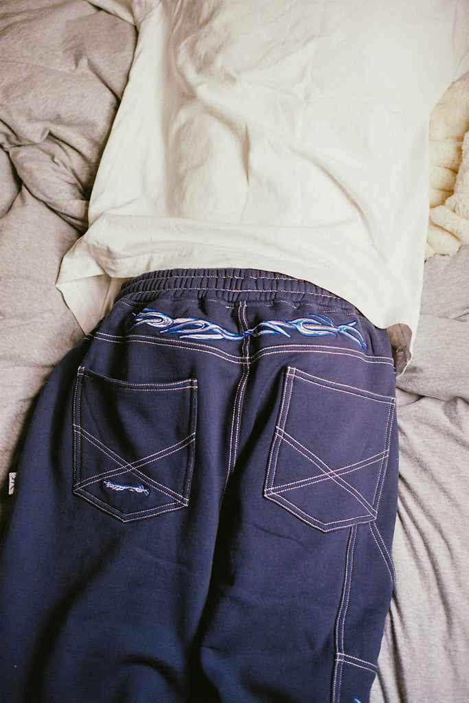 baggy sweatpants barbwire - navy