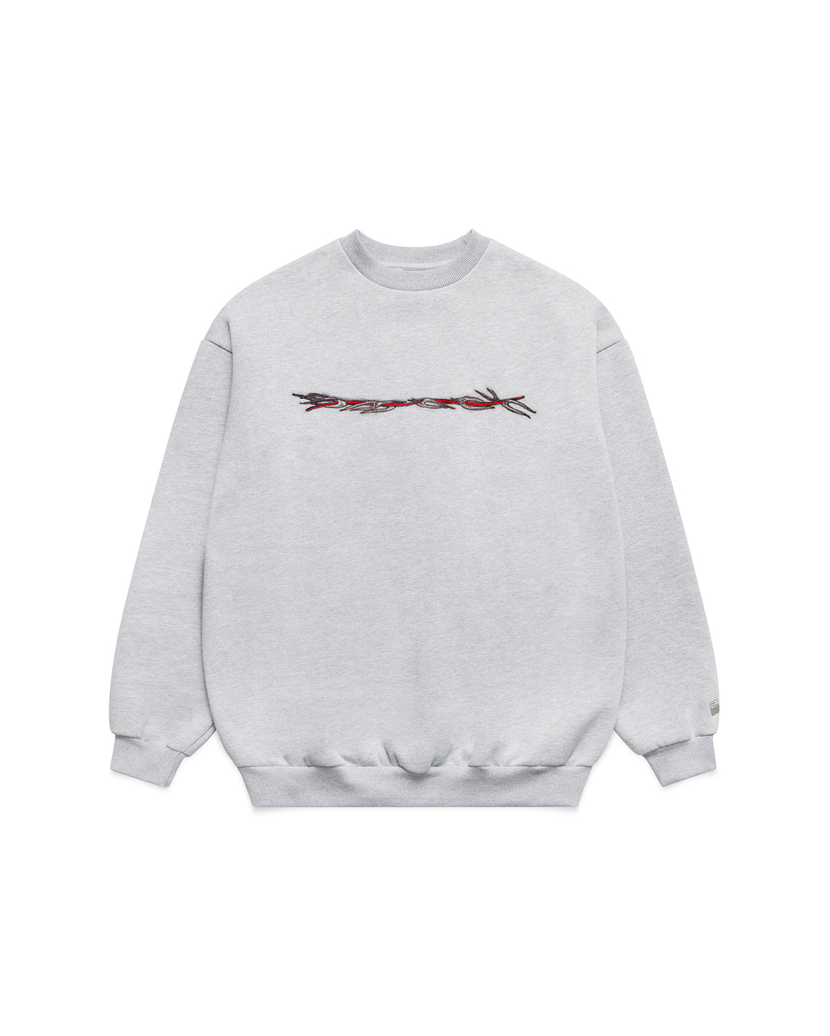 crewneck barbwire - red + grey embroidery