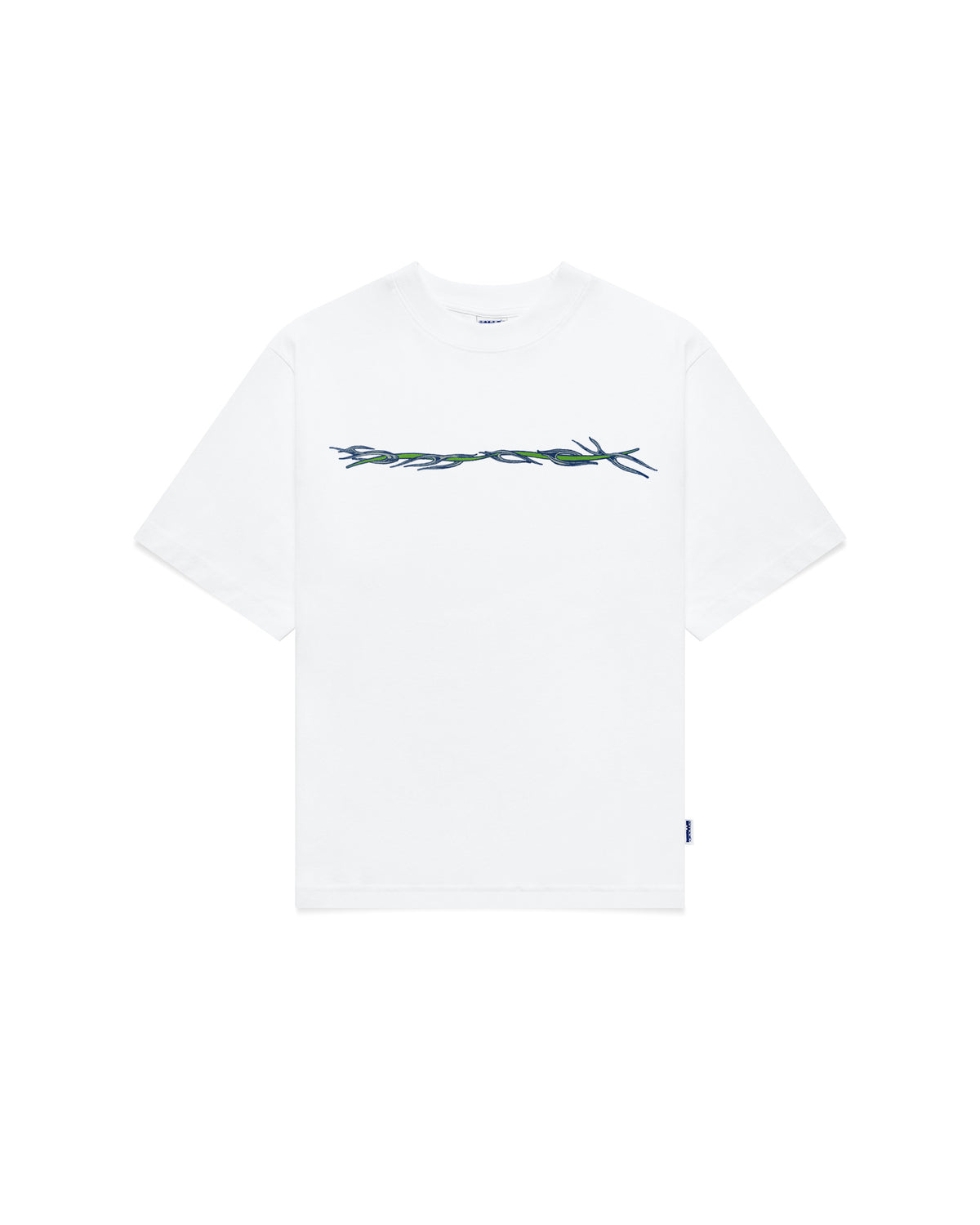 t-shirt barbwire - green + blue print